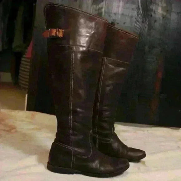 VINTAGE FRYE Brown Knee High Fold Over Riding Boots Buckle Back Women 5.5 - 6 - Picture 5 of 16